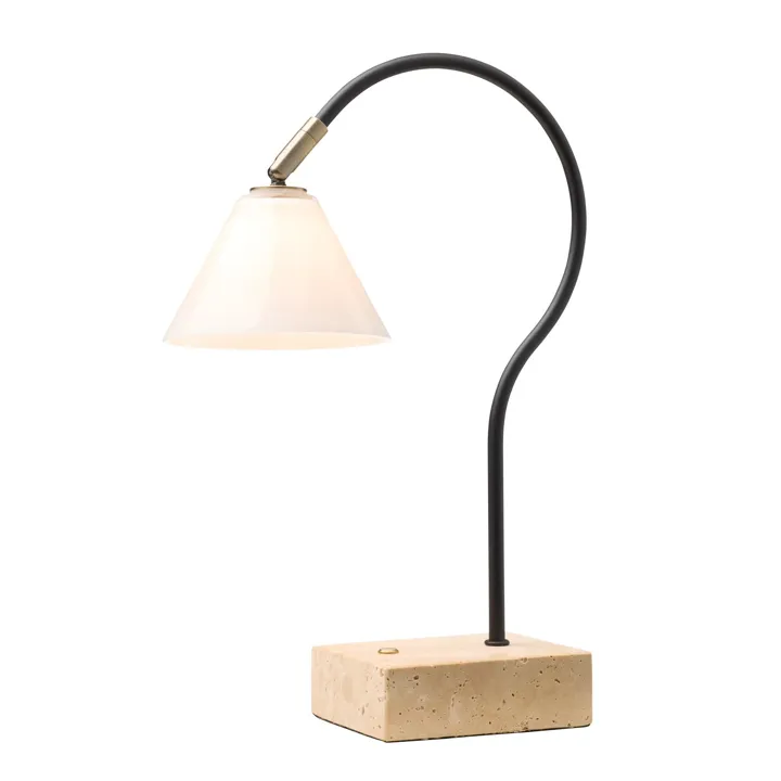 Halo Design Question Sort/Antik Messing/Opal – transportabel bordlampe — produktfoto