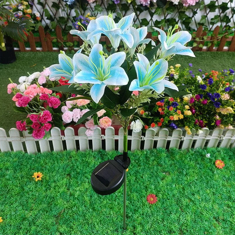 Solcelle Blomster Havelampe med Jordspyd 7 LED  -  Blå — produktfoto
