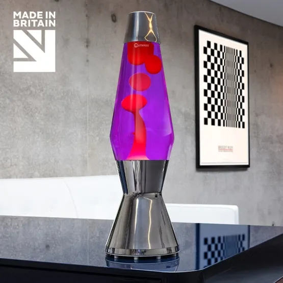 Mathmos Astro lavalampe, sølv/violet med rød lava – bordlampe — produktfoto