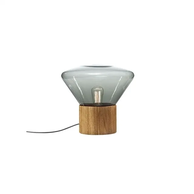 Brokis Muffins Wood 01 Bord/ Røgfarvet Glas & Naturlig Eg med Sort Ledning – gulvlampe — produktfoto