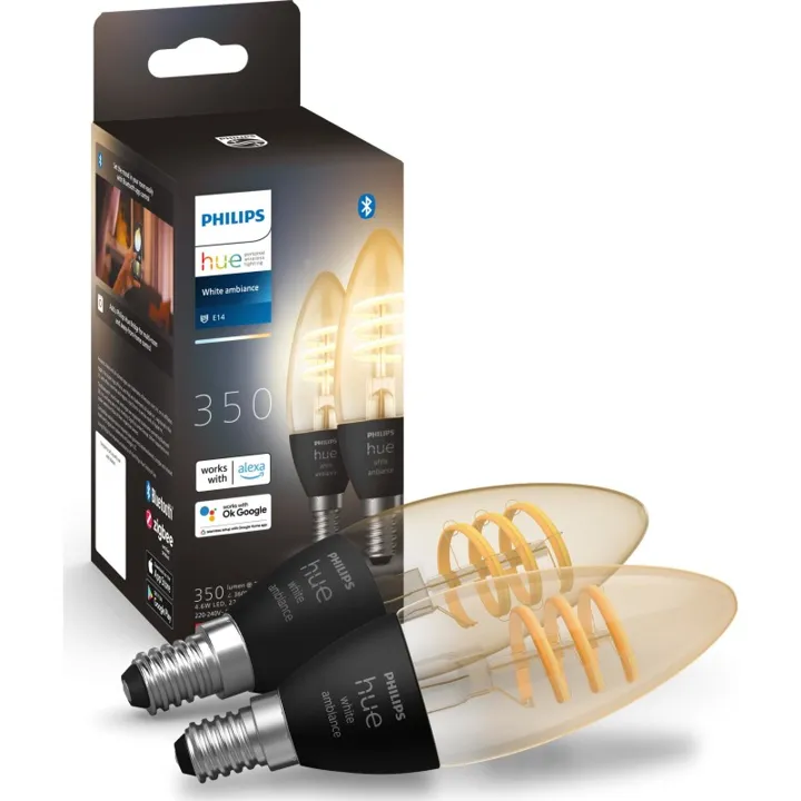 Philips Hue White Ambiance E14 kertepære, 2200K-4500K, 4,6W, 2-pak – pære — produktfoto
