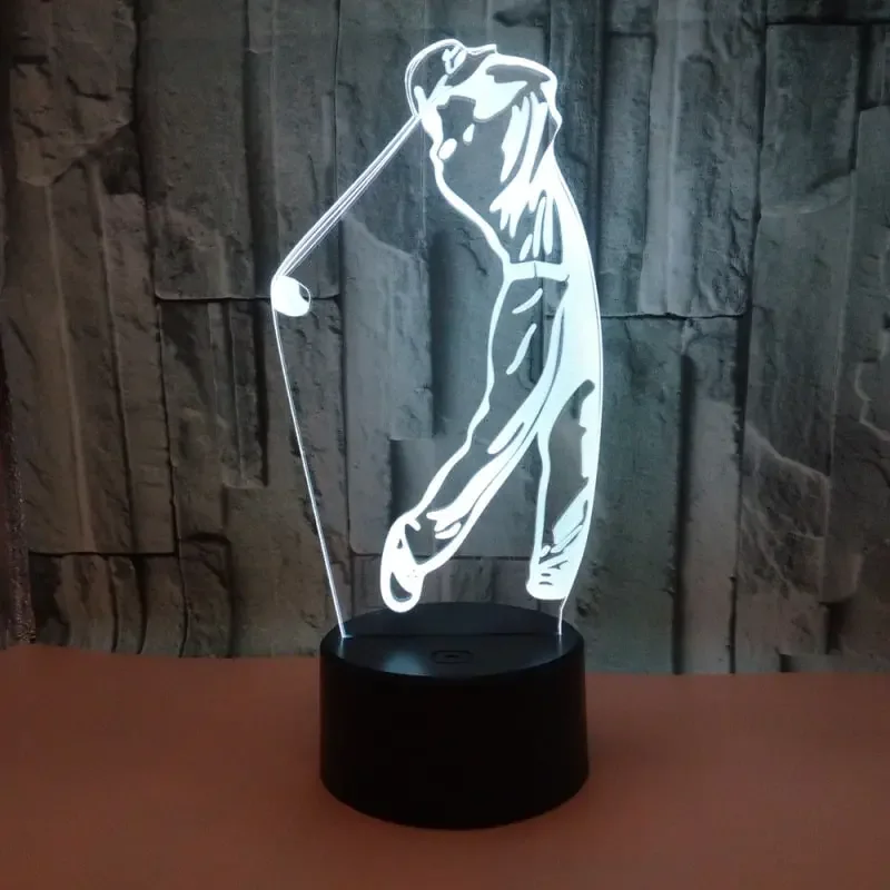 Flot Golf 3D lampe. Lysende golfspiller. Farveskift mellem 7 farver. — produktfoto