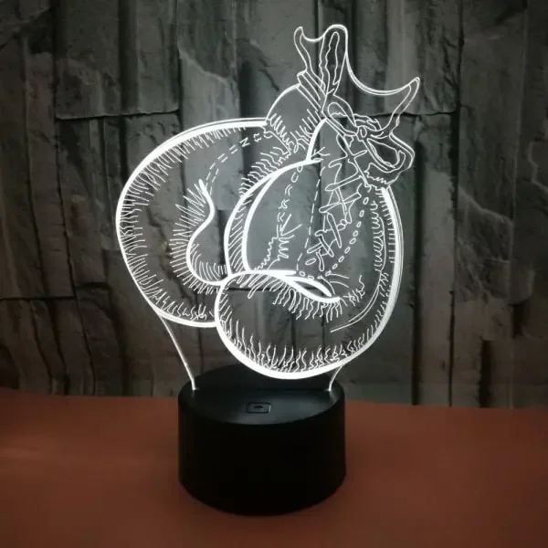 Boksning 3D lampe. Flotte lysende boksehandsker. Farveskift mellem 7 farver. – dekorationslys — produktfoto