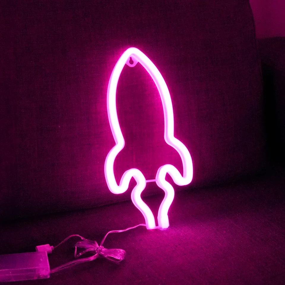 Geekd Rumraket Neon LED Lampe Pink – dekorationslys — produktfoto