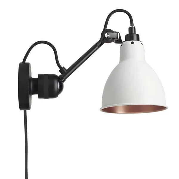 La Lampe Gras N304 Mat Sort & Hvid/Kobber Med Ledning – væglampe — produktfoto