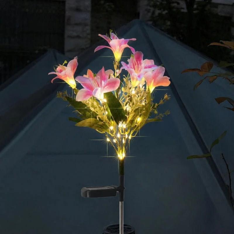 Solcelle Blomster Havelampe med Jordspyd 7 LED  -  Pink — produktfoto