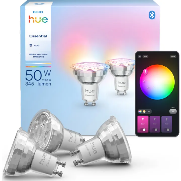 Philips Hue Essential White Color Ambiance GU10 spotpære 3-pak – pære — produktfoto