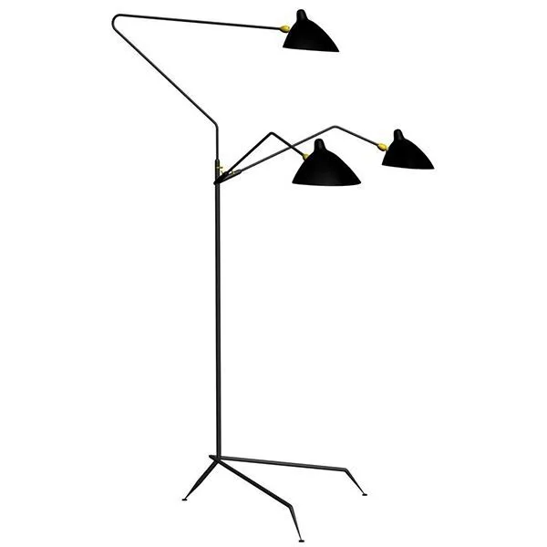 Serge Mouille Lampadaire 3 Sort & Messing – gulvlampe — produktfoto