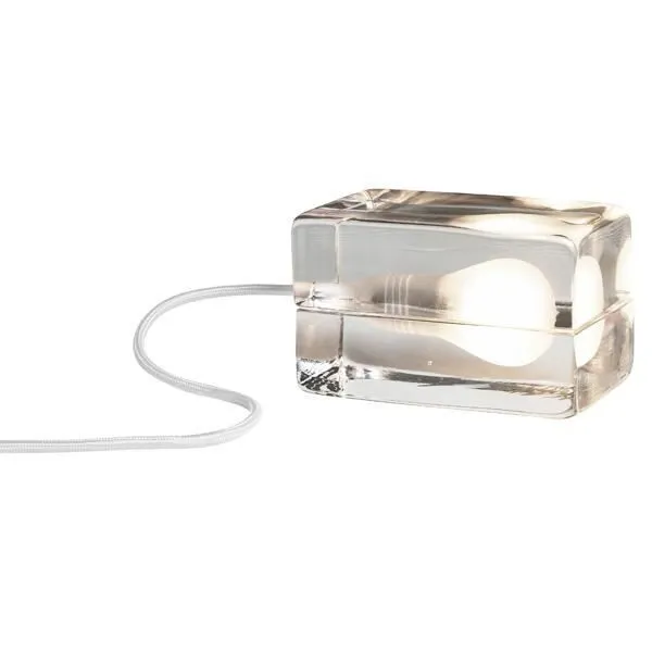 Design House Stockholm Block Lamp Klart Glas Hvid Ledning – bordlampe — produktfoto