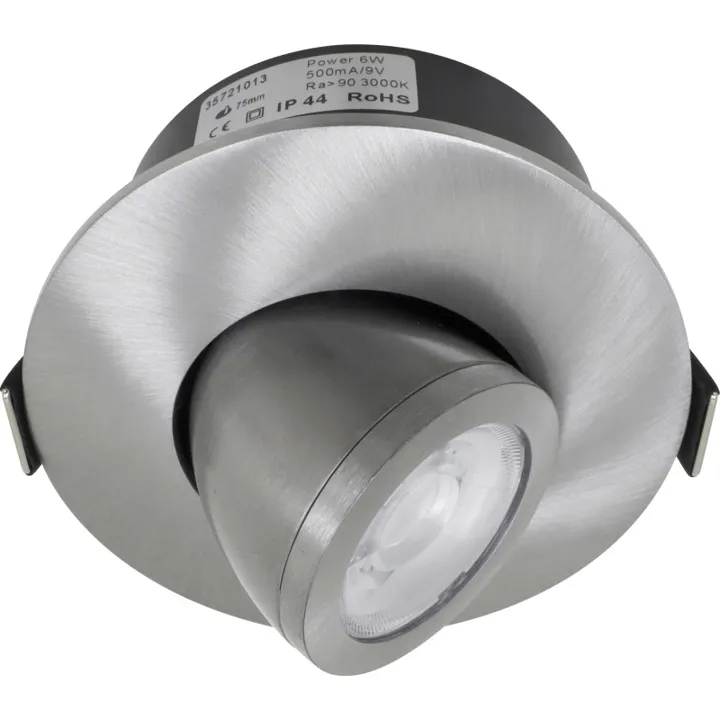 Nordtronic Low Profile Flexible indbygningsspot, kip, Ø7,5 cm, børstet alu, 3000K – indbygningsspot — produktfoto