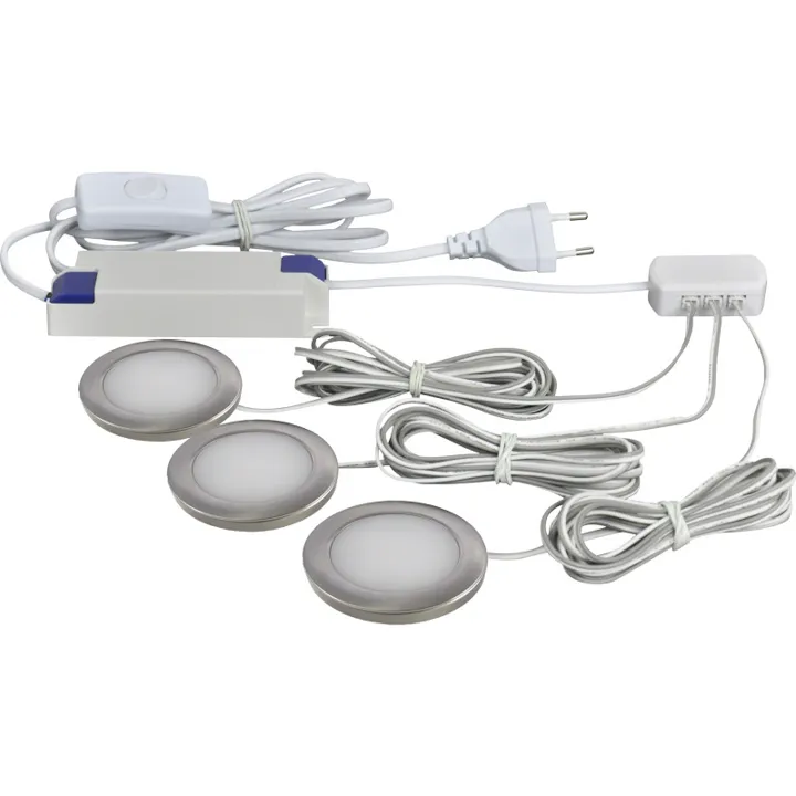 Nordtronic Linea møbelspots 3-kit, 2700K, børstet aluminium – spot — produktfoto