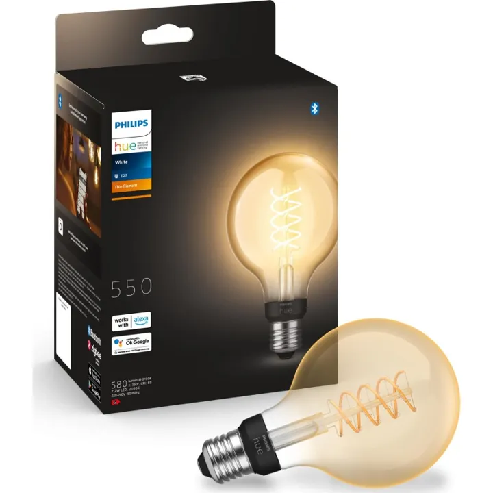 Philips Hue White E27 globepære, 2100K, 7W, Ø9,2 cm – pære — produktfoto