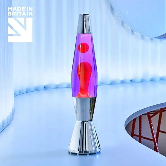 Mathmos Astro Baby lavalampe, sølv/violet med rød lava – bordlampe — produktfoto