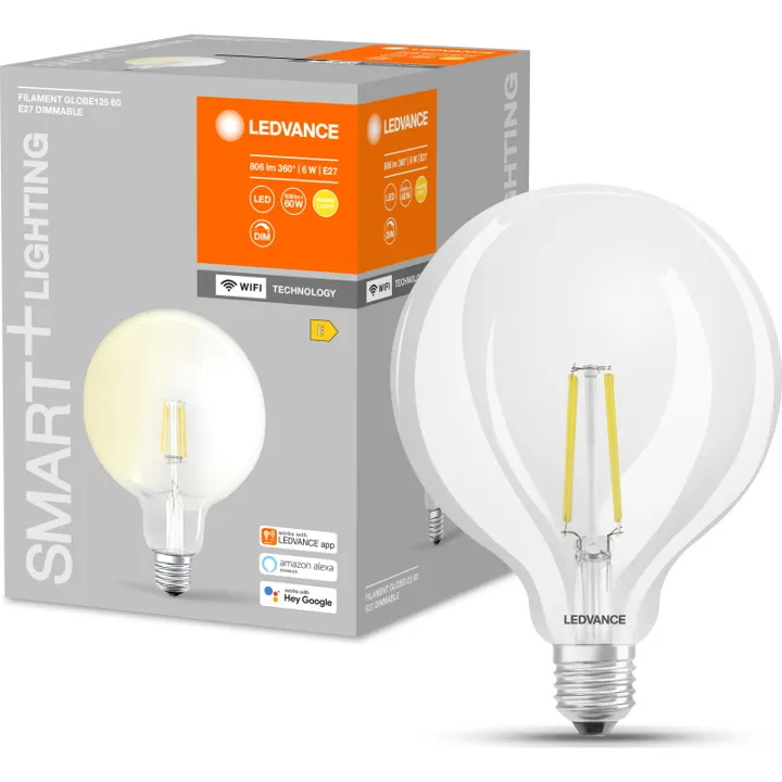 Ledvance Smart+ Wifi E27 globepære, 2700K, 5,5W – pære — produktfoto