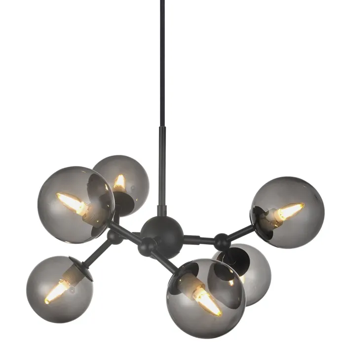 Halo Design Atom Chandelier Sort/Smoke – pendel — produktfoto