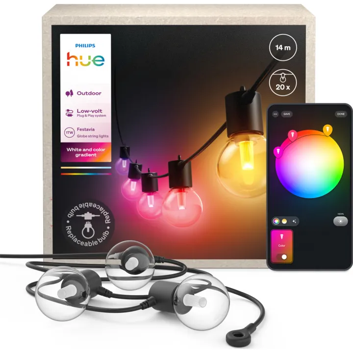 Philips Hue Festavia Globe udendørs , 20 lys, 14 meter – lyskæde — produktfoto