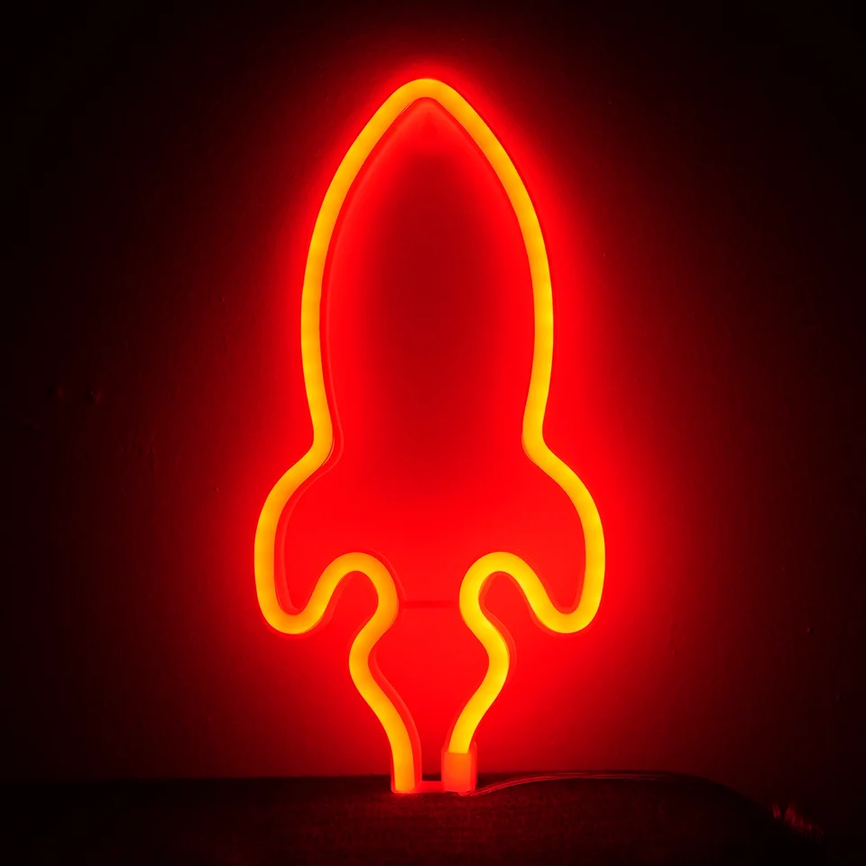 Geekd Rum Raket Neon LED Lampe rød – dekorationslys — produktfoto