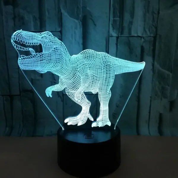 Dinosaurus 3D lampe. Flot Tyrannosaurus Rex lampe. Farveskift mellem 7 farver. – dekorationslys — produktfoto